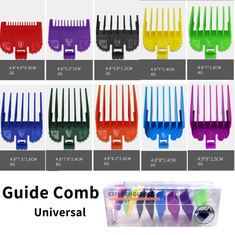 

Universal 10Pcs Hair Clipper Guide Limit Comb Trimmer Guards Attachment 1.5-25Mm Pro Hair Trimmers Colorful With Box