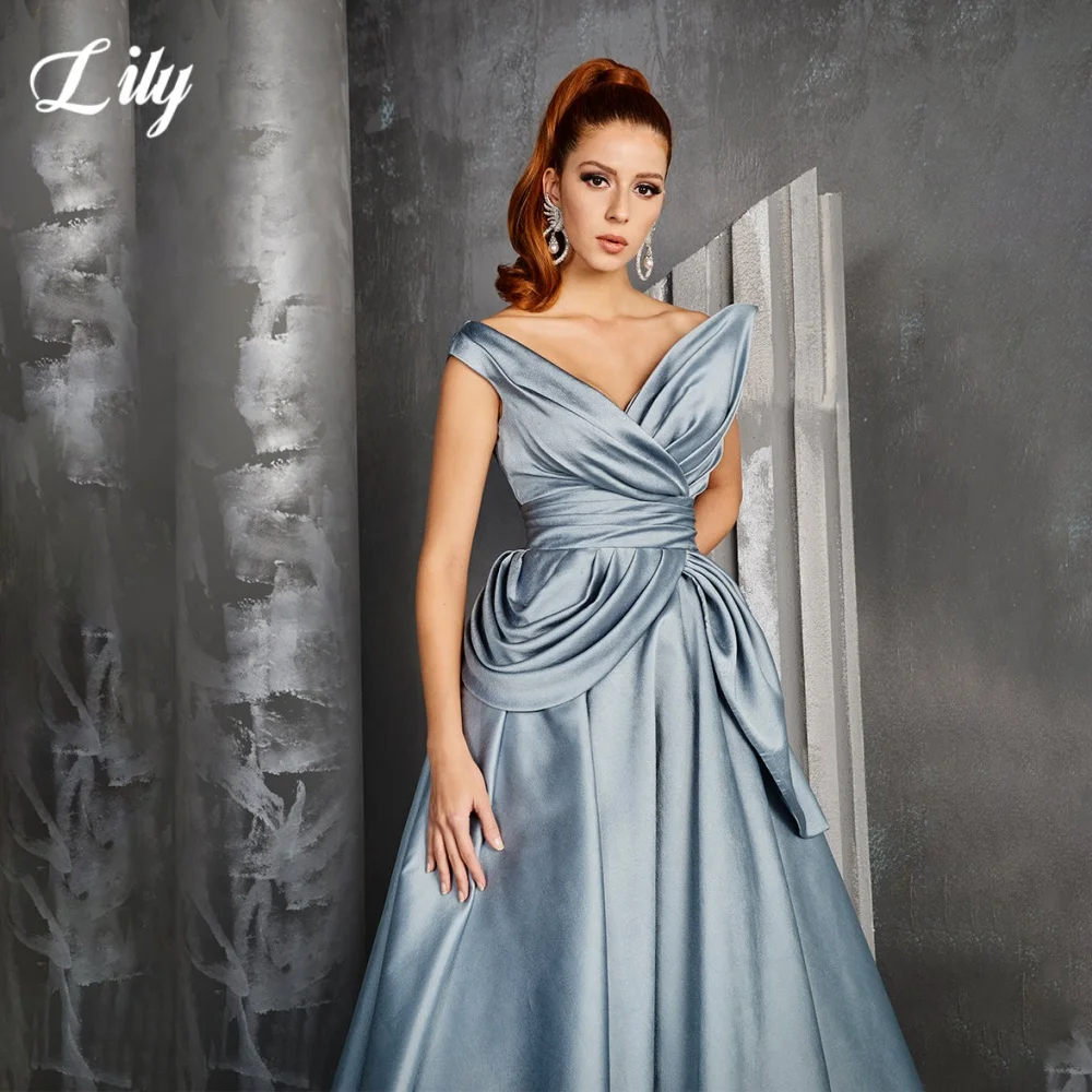 Элегантное платье для выпускного вечера Lily Blue с v-образным вырезом и открытой
