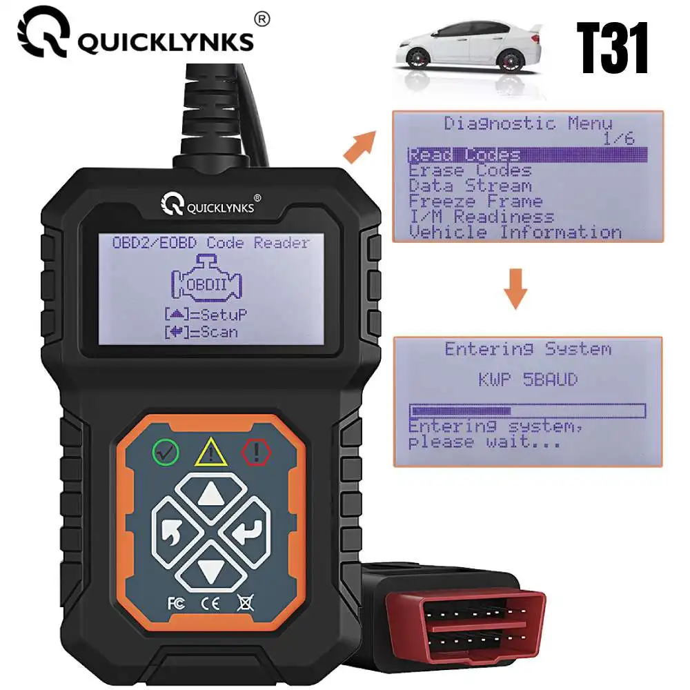 Сканер QUICKLYNKS T31 OBD2/EOBD диагностические инструменты для автомобильной системы
