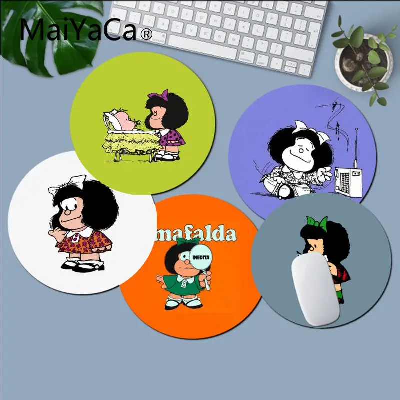 

MaiYaCa Vintage Cool Mafalda Laptop Computer round desk pads Mousepad gaming Mousepad Rug For PC Laptop Notebook