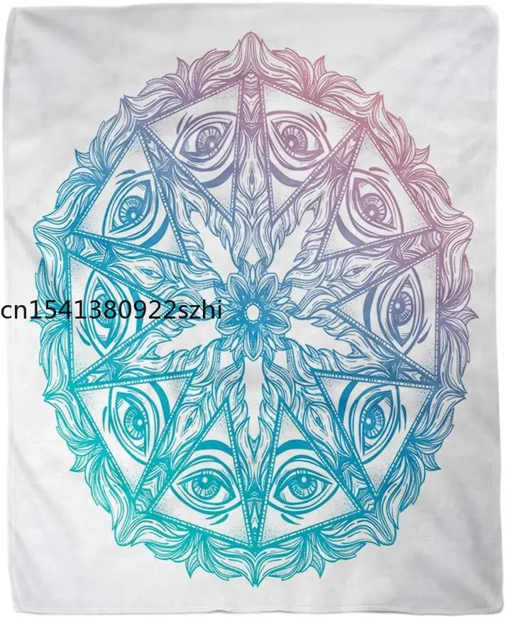 

Flannel Throw Blanket Flower Beautiful Mandala Vintage Ethnic Round Eyes Amulet Asian Bohemian Book Home Decorative Warm Cozy