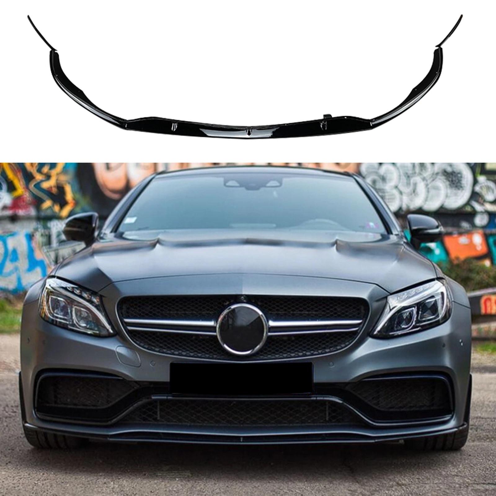 

For Mercedes-Benz C-Class W205 C205 S205 C63 C63s AMG 2015-2022 Gloss Black Lower Splitter Blade Kit Front Bumper Spoiler Lip