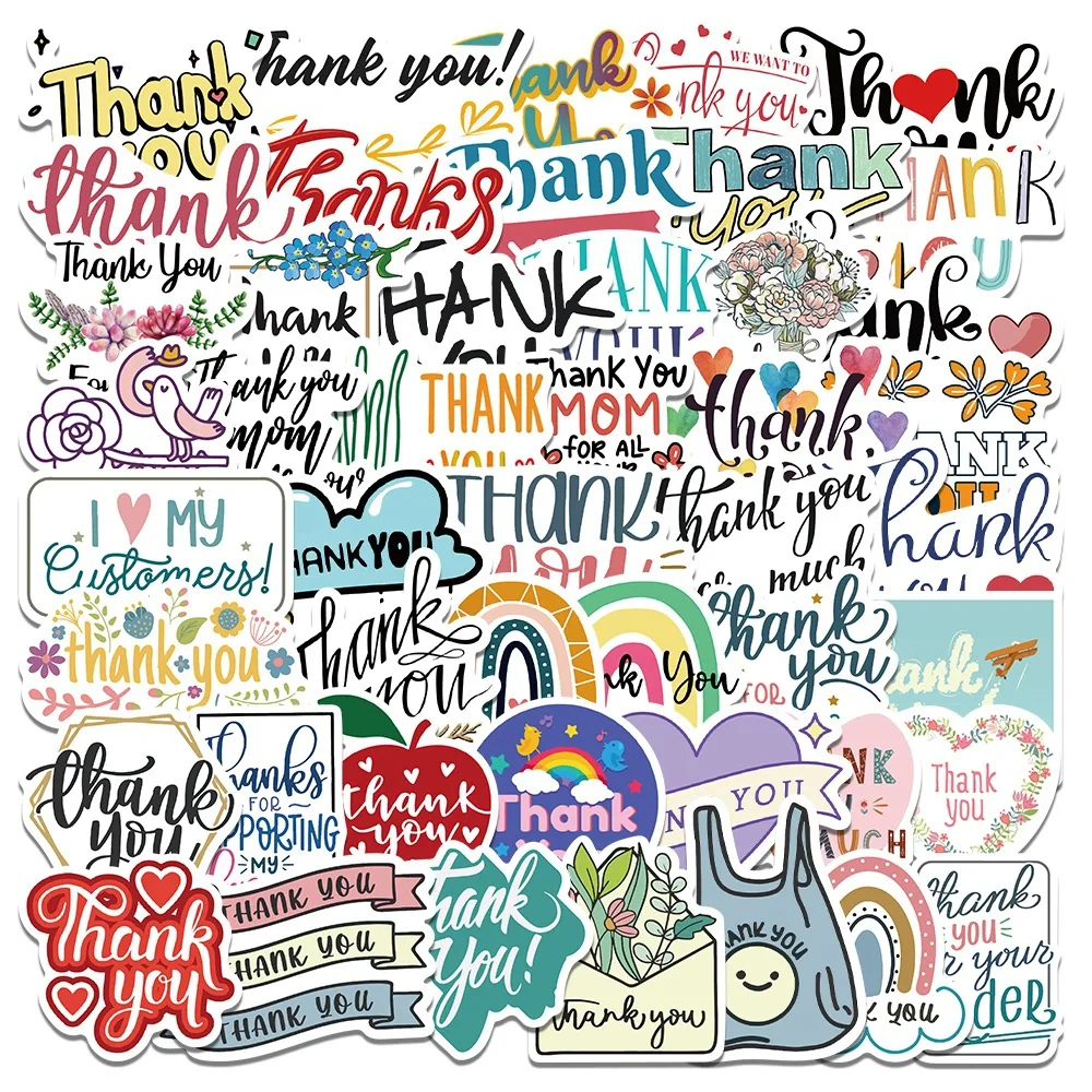 

10/30/50PCS Thank You Cartoon Trend Graffiti Waterproof Sticker Toy Decoration Notebook Kids Gift iPad GuitarPVCStickerWholesale