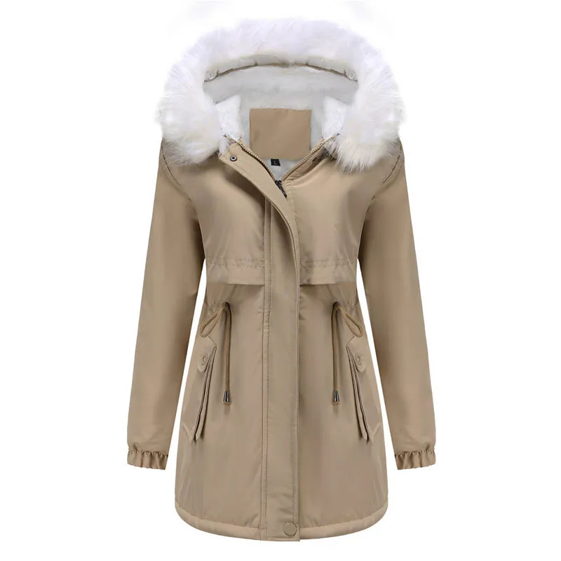 Women's Winter Plush Cotton Jacket Hooded Detachable Wool Collar Long Sleeve Pie To Overcome Thickened Warm Winter Coat L-3XL
