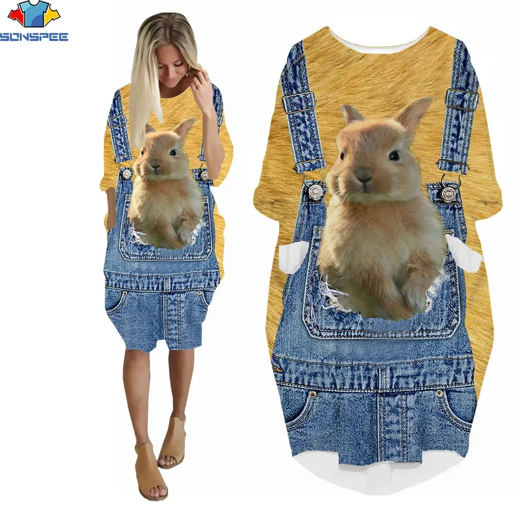 

SONSPEE Rabbit Woman Pocket Skirt Animal Maternity Clothes Cute for Girls Child Neutral Clothing 2022 Casual Sports Party Dress