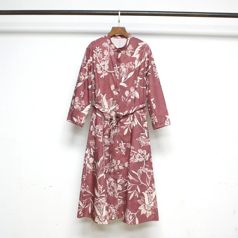 

2023 Spring and Summer New Casual Print Waist Long-sleeved Women Dress