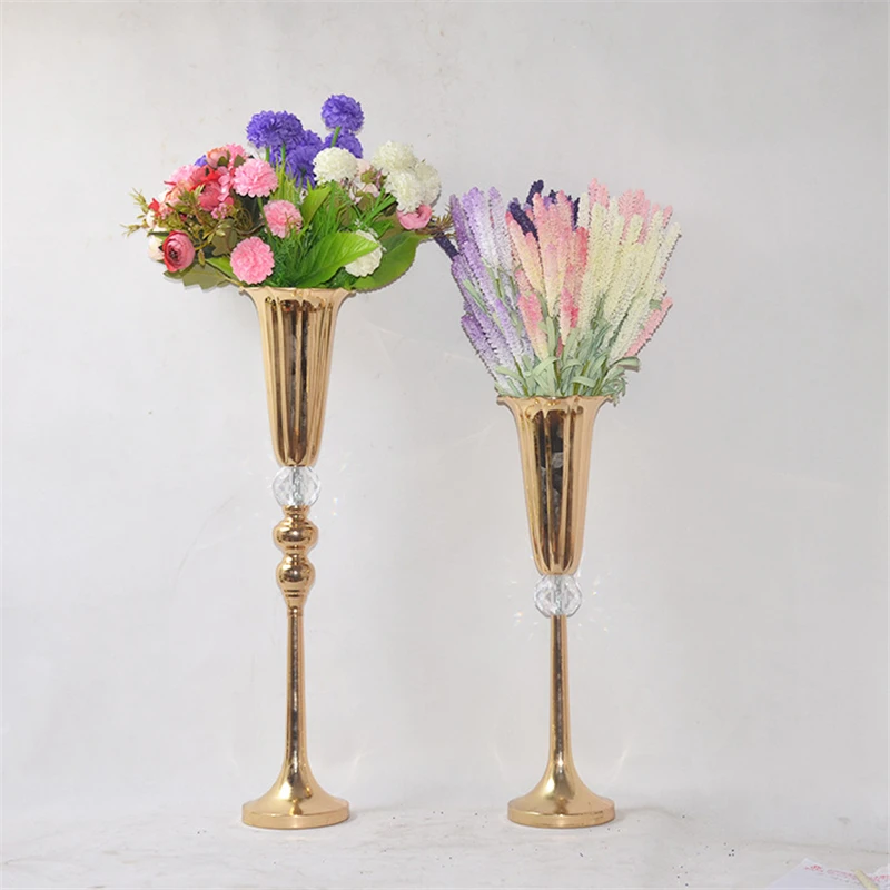 

10 PCS Vases Flowers Pot Trumpet Shape Wedding Table Centerpiece Event Stand Pillar Road Lead Flower Vase For Decoration