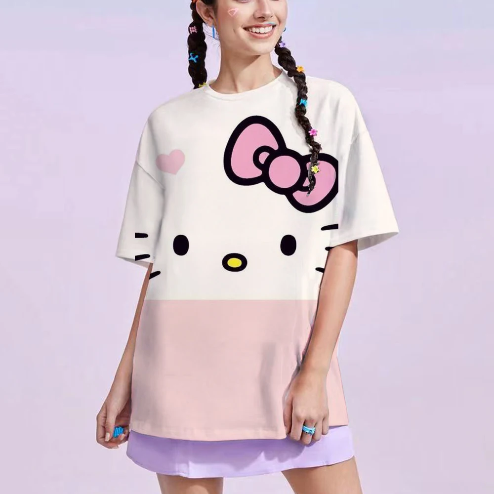 Футболка HelloKitty с принтом на годовщину 50 женские кавайные топы Sanrioed в стиле