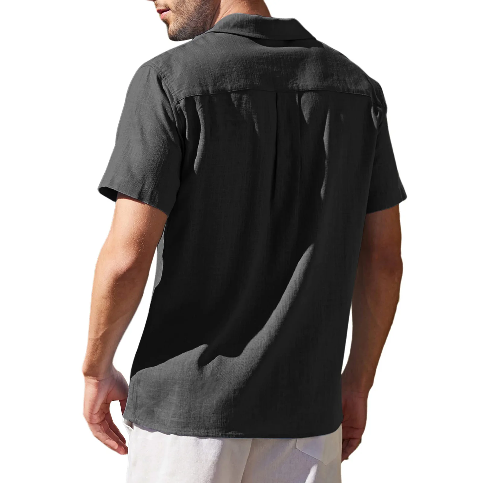 Summer New Men's Loose Button Shirts Comfortable Cotton Linen Short Sleeve T-Shirts Casual Beach Vacation Men's Street Shi