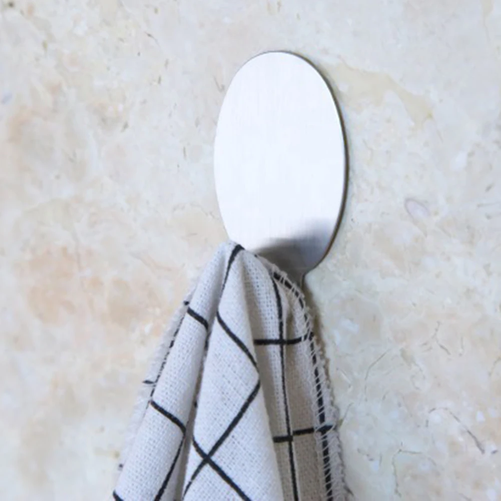 

430 Stainless Steel Wall Door Hook No Drilling Round Robe & Towel Hooks Strong Adhesive Heavy Duty Hanger Holder for Towel Bags