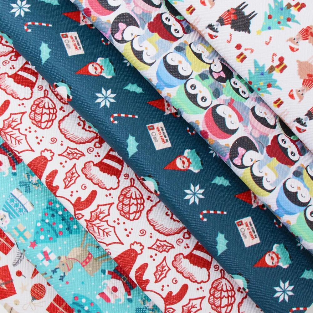 

2020 Hot 22*30CM Christmas Printed Faux Leather Sheets Reindeer Printing Bow Sheets Synthetic Vinyl Fabric For Bows DIY Crafts