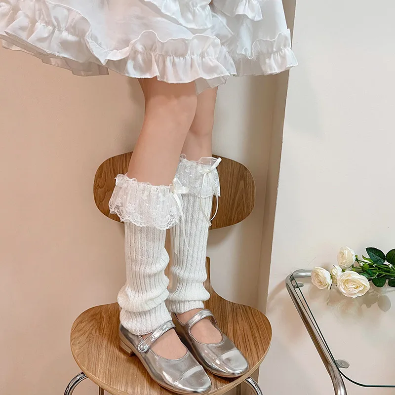 

Y2k Leg Warmers JK Japanese Style Lacework Ruffles Long Socks Stockings Women Lolita Sweet Girls Kawaii Bowknot Cute Leg Warmers