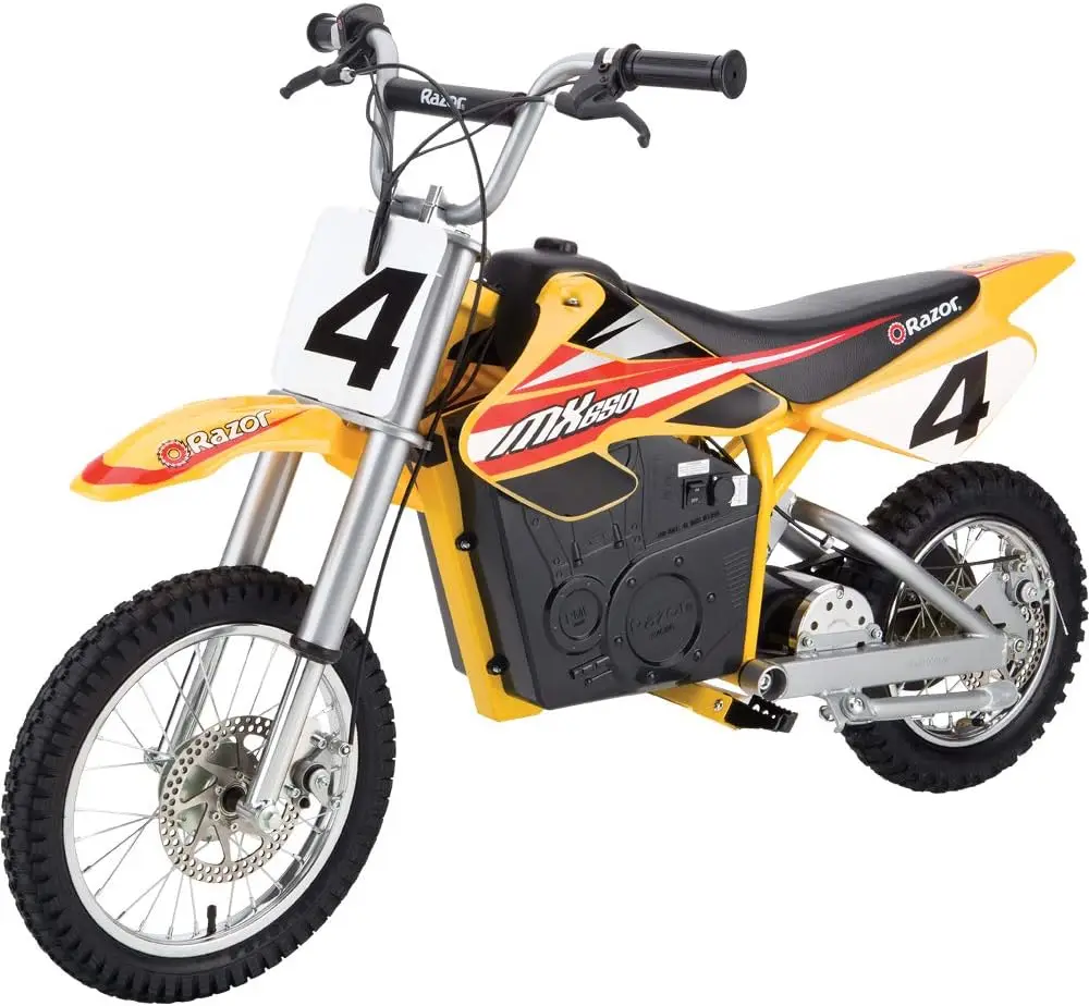 

Dirt Rocket Off-Road Motocross Bike \u2013 36V Ride-On, Up to 17 mph, Dual Suspension, Hand-Operated Dual Brakes, Twist Grip Th
