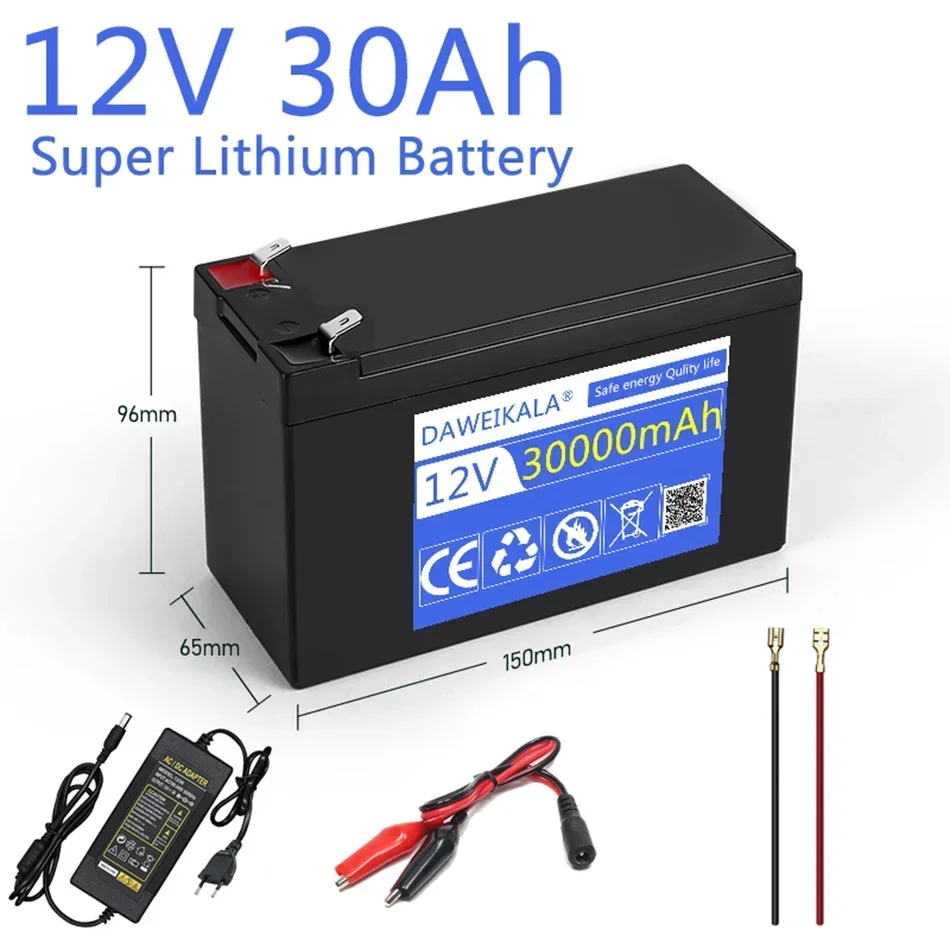 12V Battery 30Ah 18650 lithium battery pack 30A sprayer built-in high current BMS electric vehicle 12.6V 3A charger