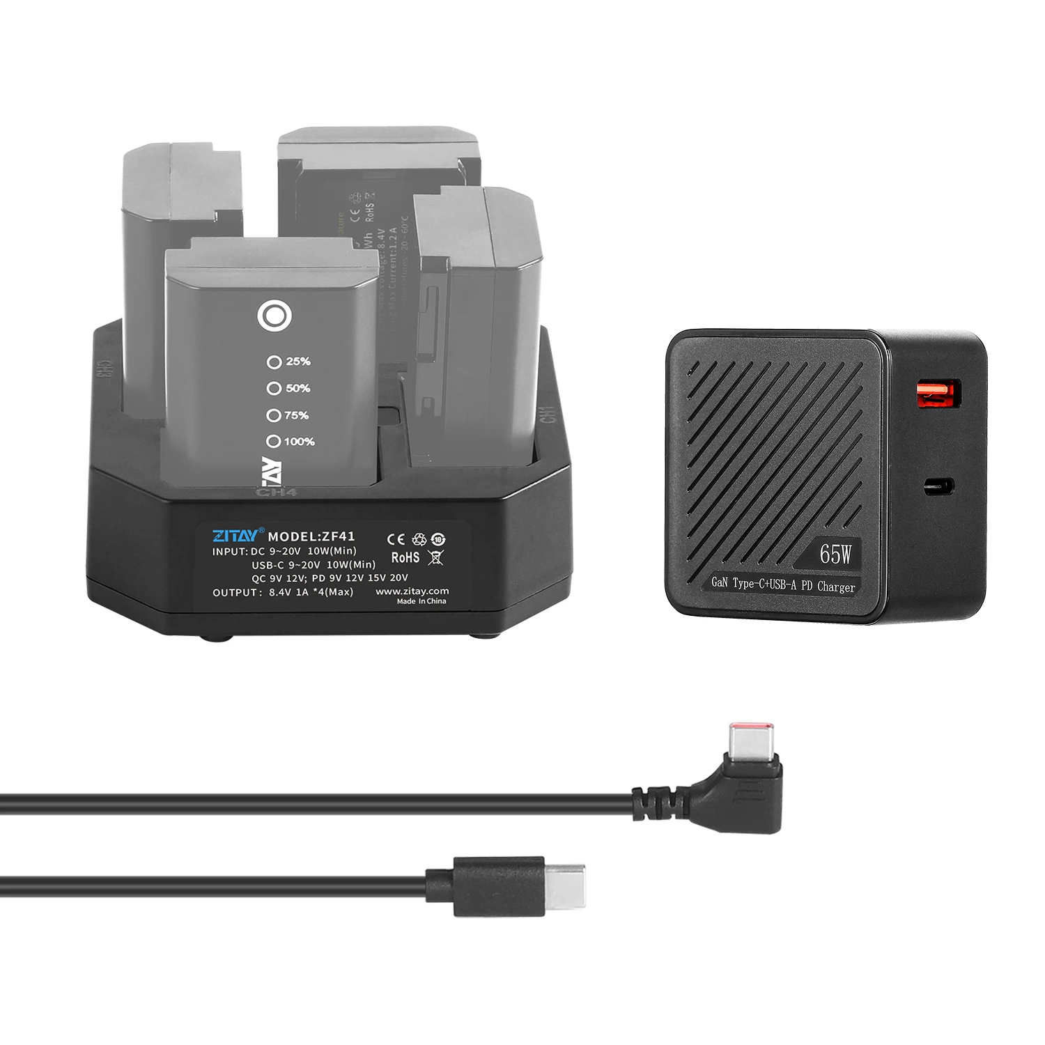 4-канальная станция быстрой зарядки ZITAY типа C с адаптером быстрого зарядного