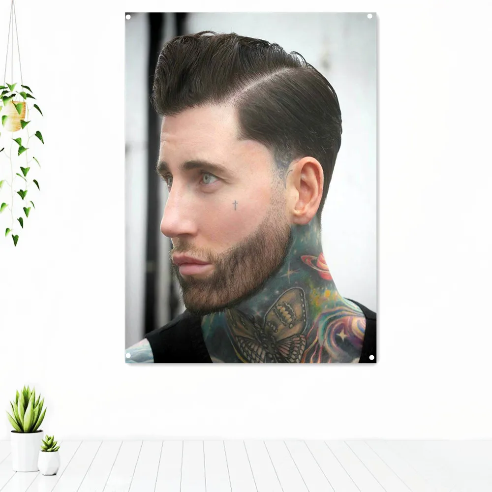 

Men's Hairstyles Barber Shop Wall Decor Banner Tapestry Mural Full Head Tattoo Art Poster Wall Hanging Flag Canvas Painting