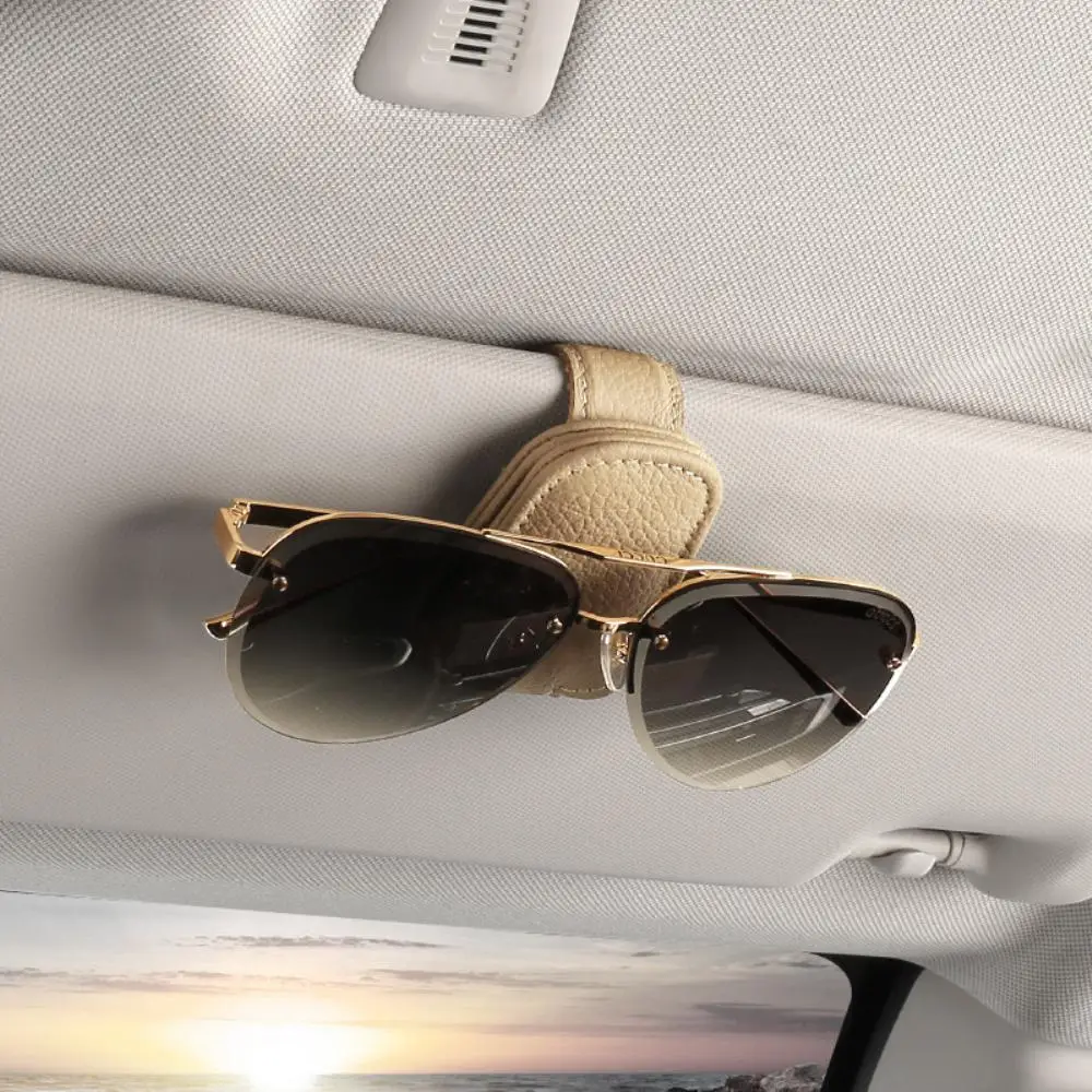 

Auto Fastener Clip Glasses Ticket Document Holder Genuine Leather Car Sunshade Glasses Case Auto Interior Organize Accessories