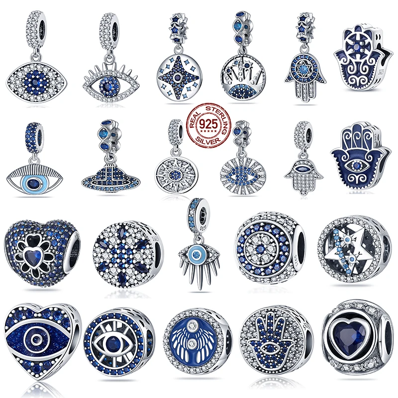

Hot Sale Pendant Suitable for Pandora 925 Original Bracelet Plata De Ley 925 Silver Demon Eye with Blue Zircon Pendant Beads DIY