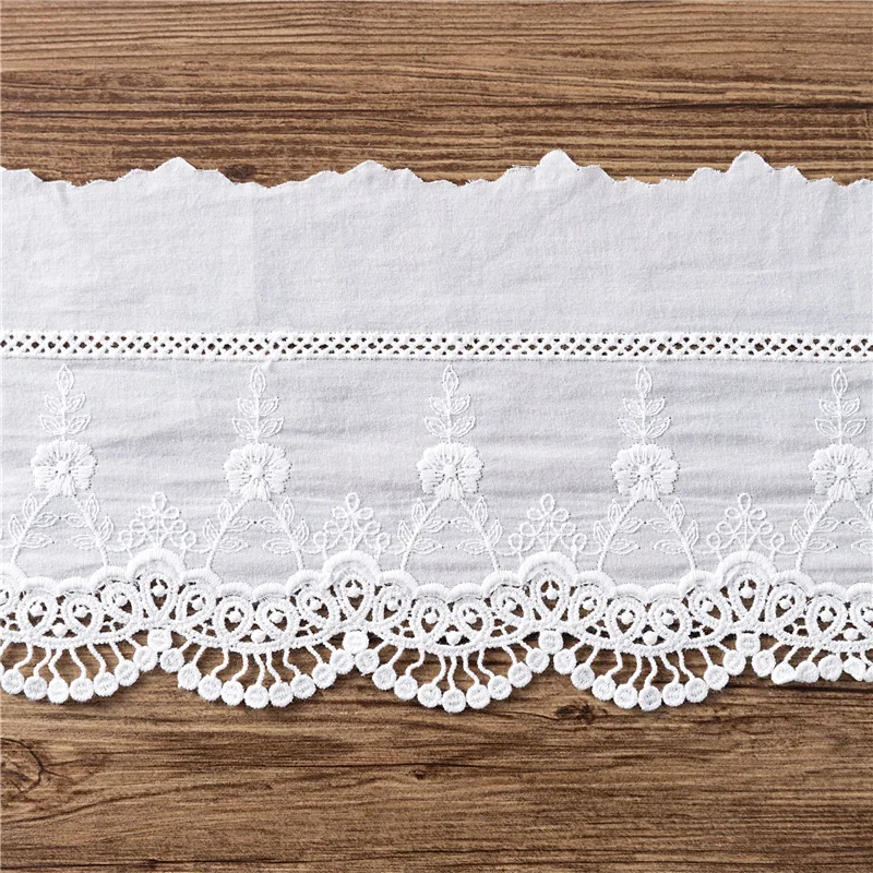 

10Yards Cotton Embroidered White Flower Lace Fabric Dubai Sewing DIY Trim Applique Ribbon Collar Wedding Guipure Decor