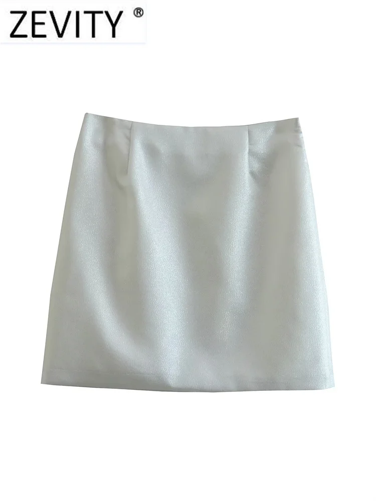 

Zevity New Women Fashion High Waist Silver Shiny Casual A Line Mini Skirt Faldas Mujer Female Chic Side Zipper Vestidos QUN3123