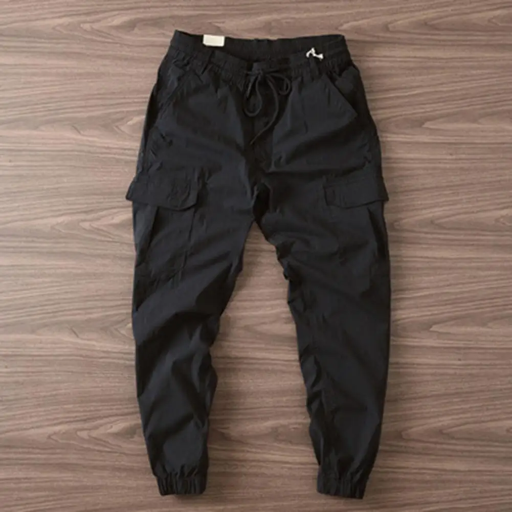 

Trendy Men Pants Solid Color Casual Thin Colorfast Multi Pockets Men Pants