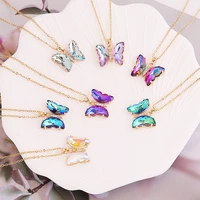 shiny crystal butterfly pendant necklace colorful summer exquisite stainless steel necklace for women girl party jewelry gift