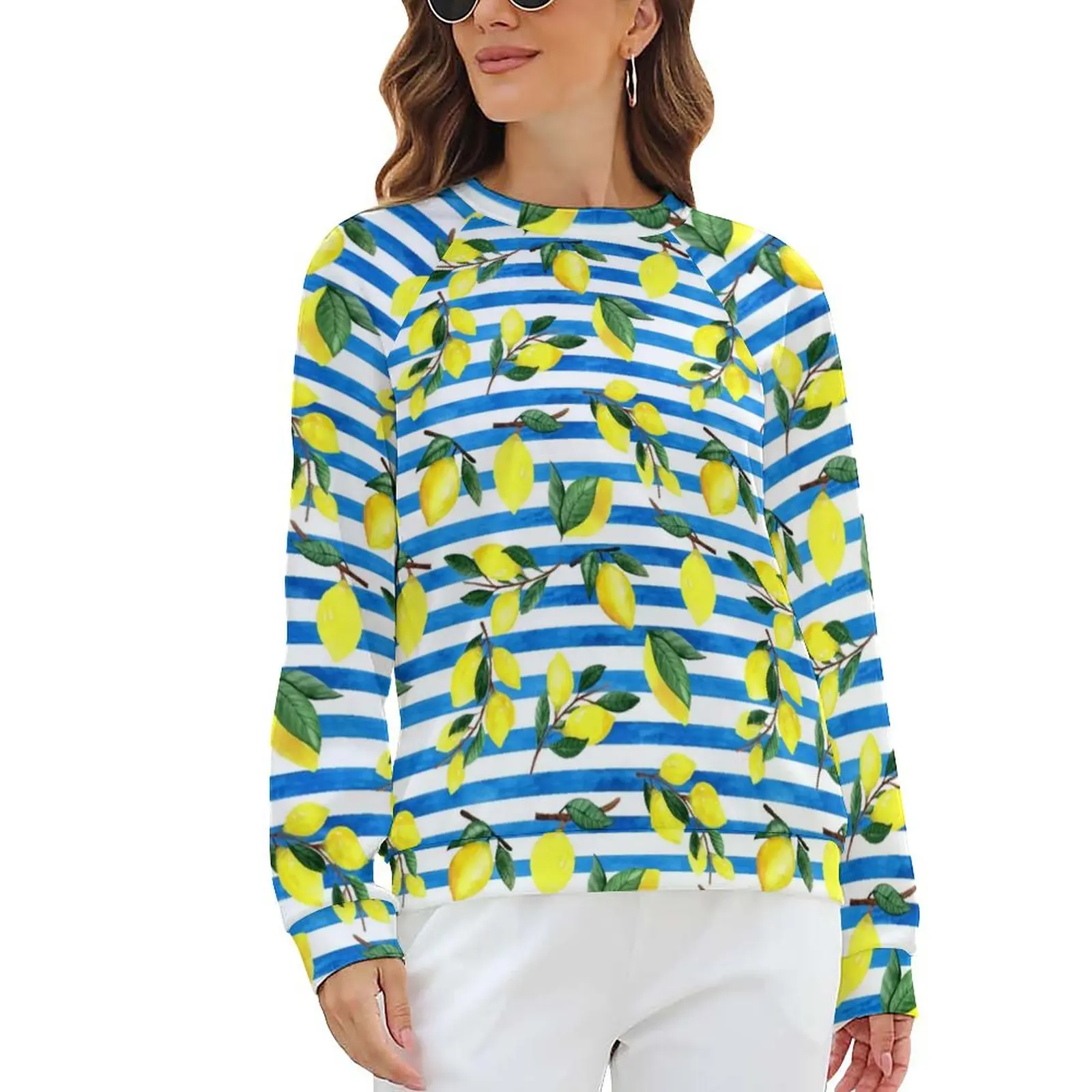 

Худи женское в полоску, с длинным рукавом и принтом