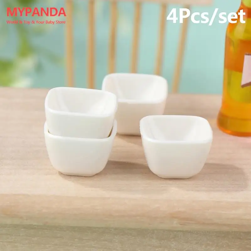 

4Pcs 1:12 Dollhouse Mini Square Bowl White Rice Bowl Model Tableware Kitchen Accessories For Doll House Decor Kids Play Toys