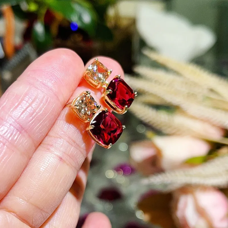 

High Quality Ruby Retro Niche Wesign with Contrasting Square Earrings Women's Blue Gemstone Delicate S925 Silver Jewelry