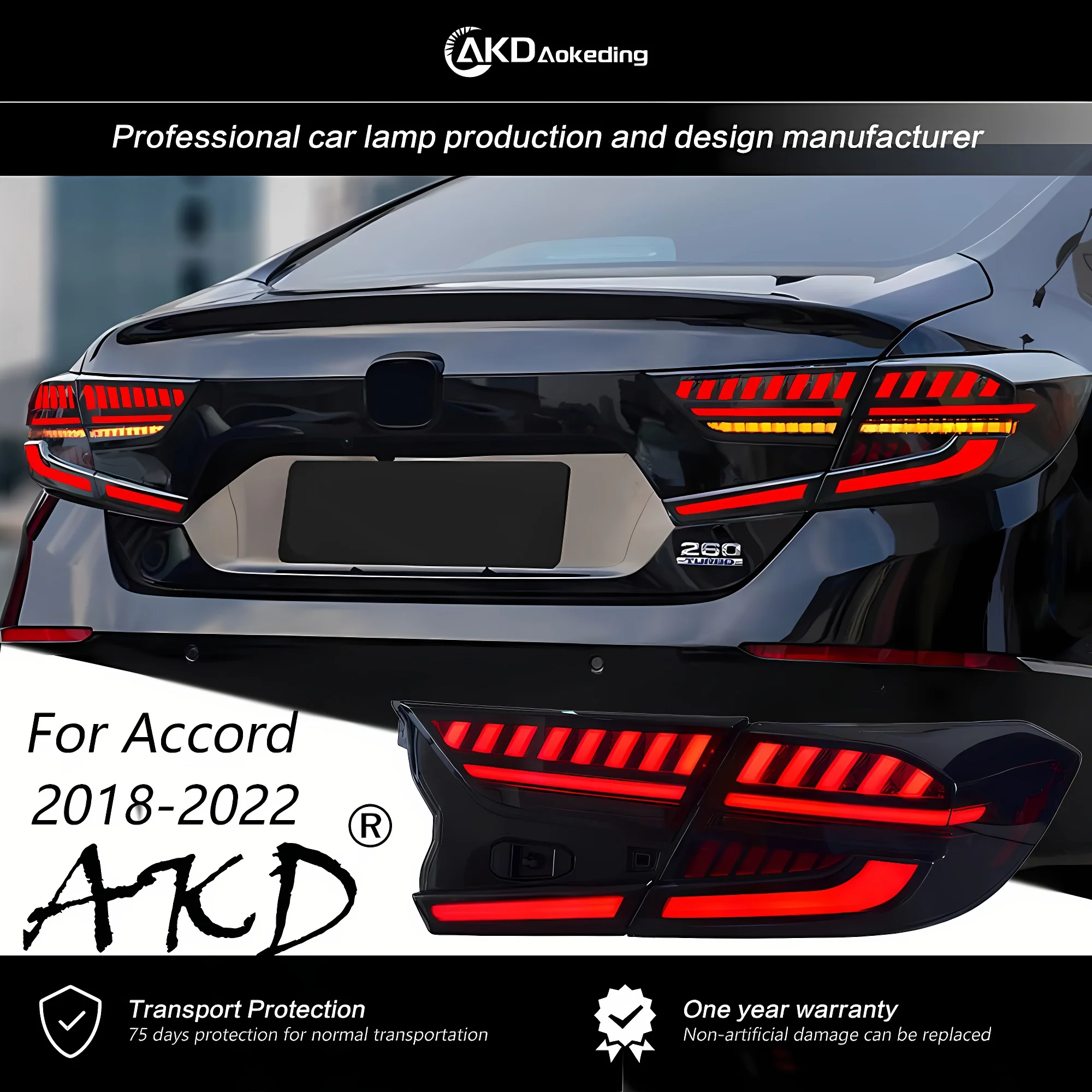 Задняя лампа AKD для Honda Accord X G10 2018-2020 Светодиодная в сборе с динамическим сигналом