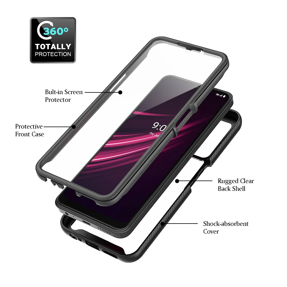 

Full Protection Shockproof Case for TCL T-Mobile Revvl 6 Pro 5G Case PC + TPU + Screen Protector Film Cover Revvl6Pro 6Pro Capa
