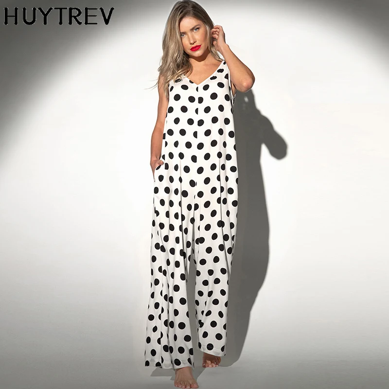 

Summer Sexy Backless Vest Jumpsuit For Women Polka Dot Print Loose Wide Leg Pants Rompers Casual Commuter Homewear Jumpsuits