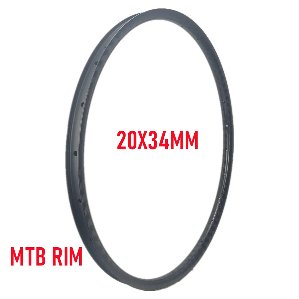 

337g Super Light 20mm Depth 34mm Width Carbon MTB Wheel Rim MTB Bicycle Wheel Rims 3K Twill Glossy Surface MTB Carbon Rim