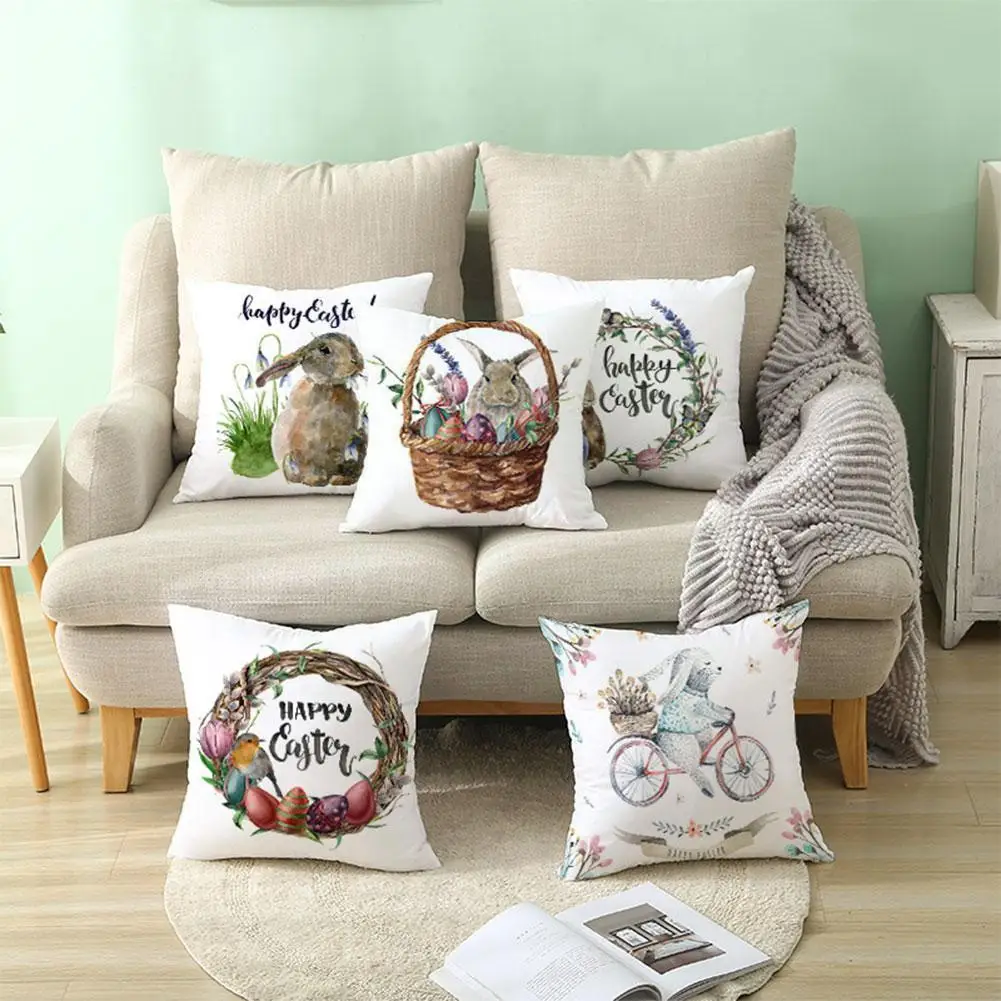 

Easter Pillowcase Rabbit Flowers Easter Decorations For Home Bunny Egg Happy Easter Party Supplies Birthday Gifts 45x45cm K0S2