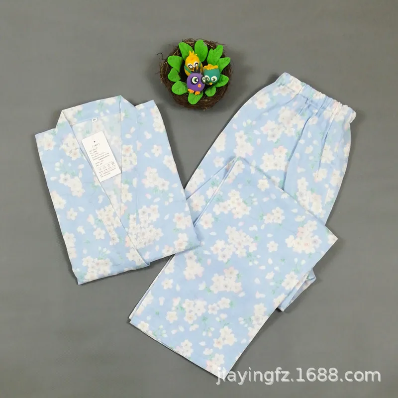 Spring and Autumn Japanese-style Pajamas for Women Long-sleeved Trousers Sleepwear Women's Thin Suit Leisure and Soft Housewear