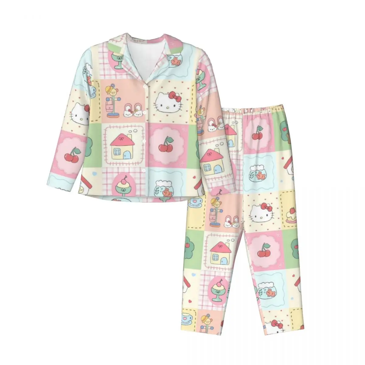 Симпатичные женские пижамы Hello Kitty комплект из 2 предметов домашняя одежда пижама