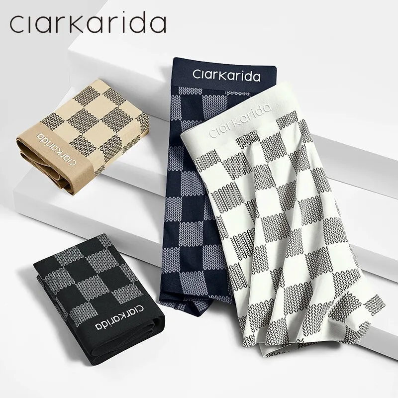 

clarkarida Men's Underwear Modal Ice Silk Summer Thin Boxers Breathable Printing Gentlemen's Boxers 3 Pack Gift Box