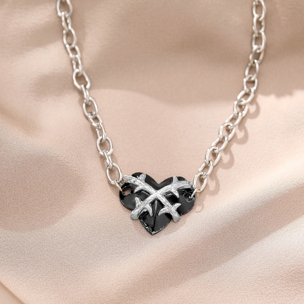 Y2k Цепочка В Форме Сердца Ожерелье Серебряного Тона Кулон Колье Для Женщин Модные