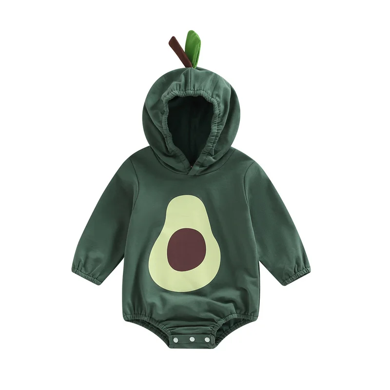 

Infant Baby Girls Boys Hooded Romper Green Avocado Print Casual Cute Long Sleeve Jumpsuits Autumn Winter Casual Clothes