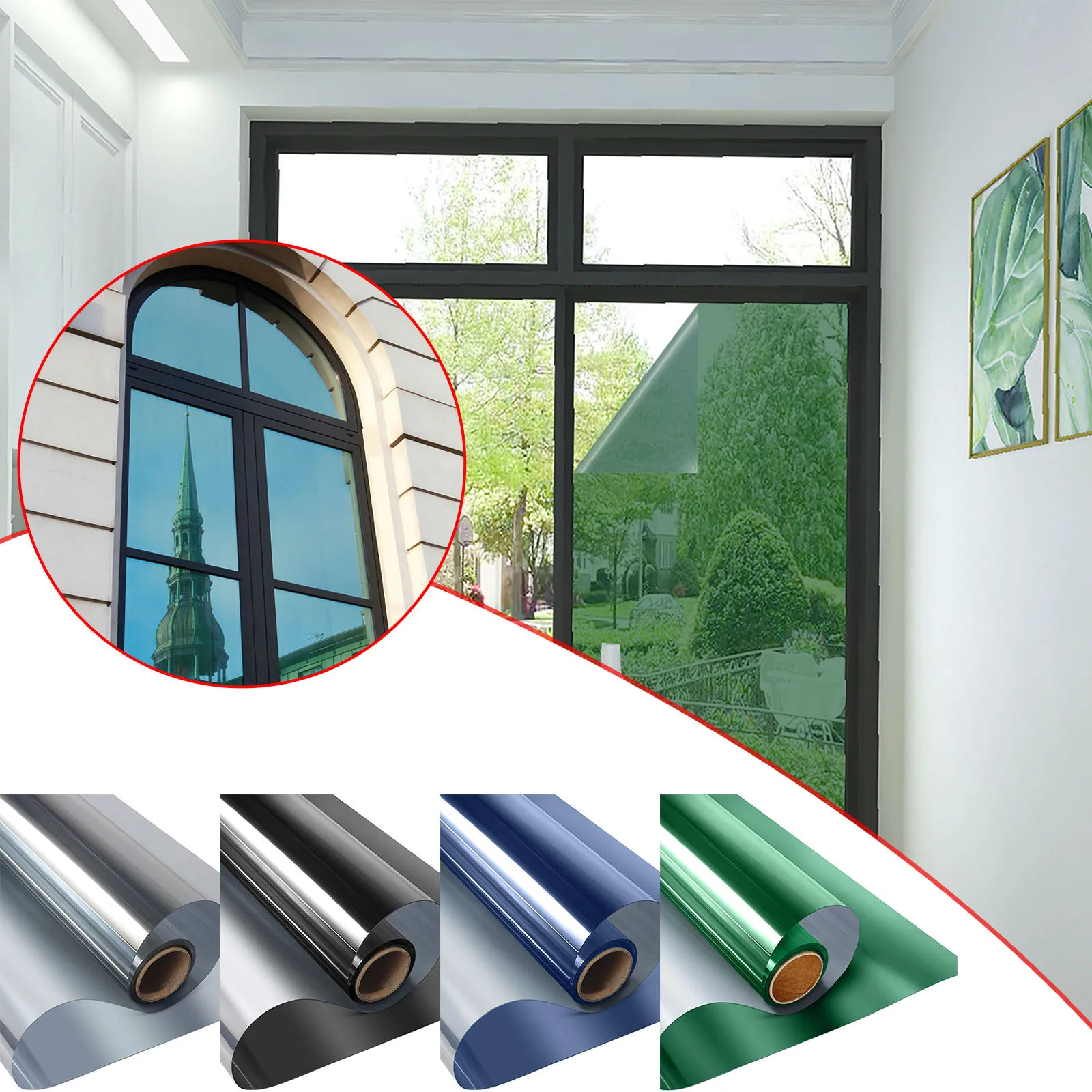 

LUCKYYJ One Way Mirror Window Film Vinyl Glass Self Adhesive Stickers Heat Insulation Solar Window Tint Privacy for Home Office