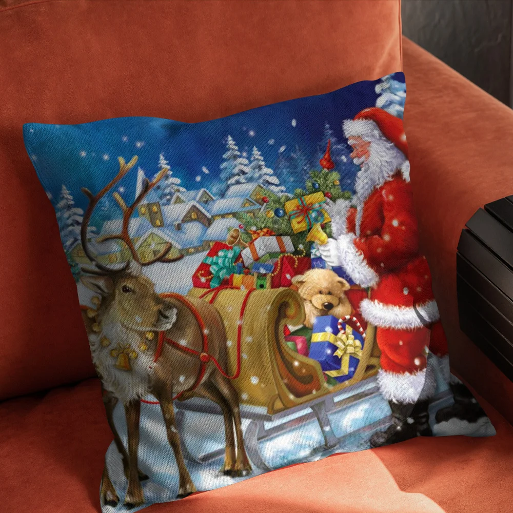 

Merry Christmas Decorations for Home Xmas Cushion Cover Christmas Ornament Pillowcase Polyester Throw Pillow Case Funda Cojin