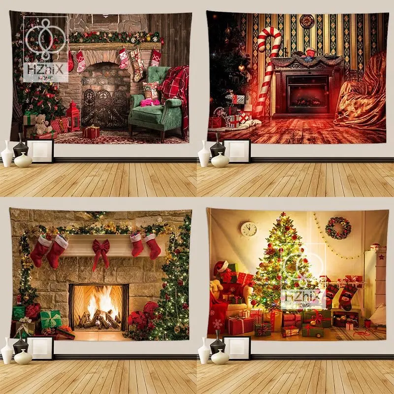 

2023 Christmas Tree Tapestry Festivals Gift Mural Fireplace Farmhouse New Year Decoration Wall Blanket Home Decorations