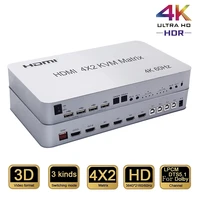 4x2 hdmi kvm matrix audio video switch splitter 4 input 2 monitor dual display 4k 60hz usb 2 0 keyboard mouse control 4 computer