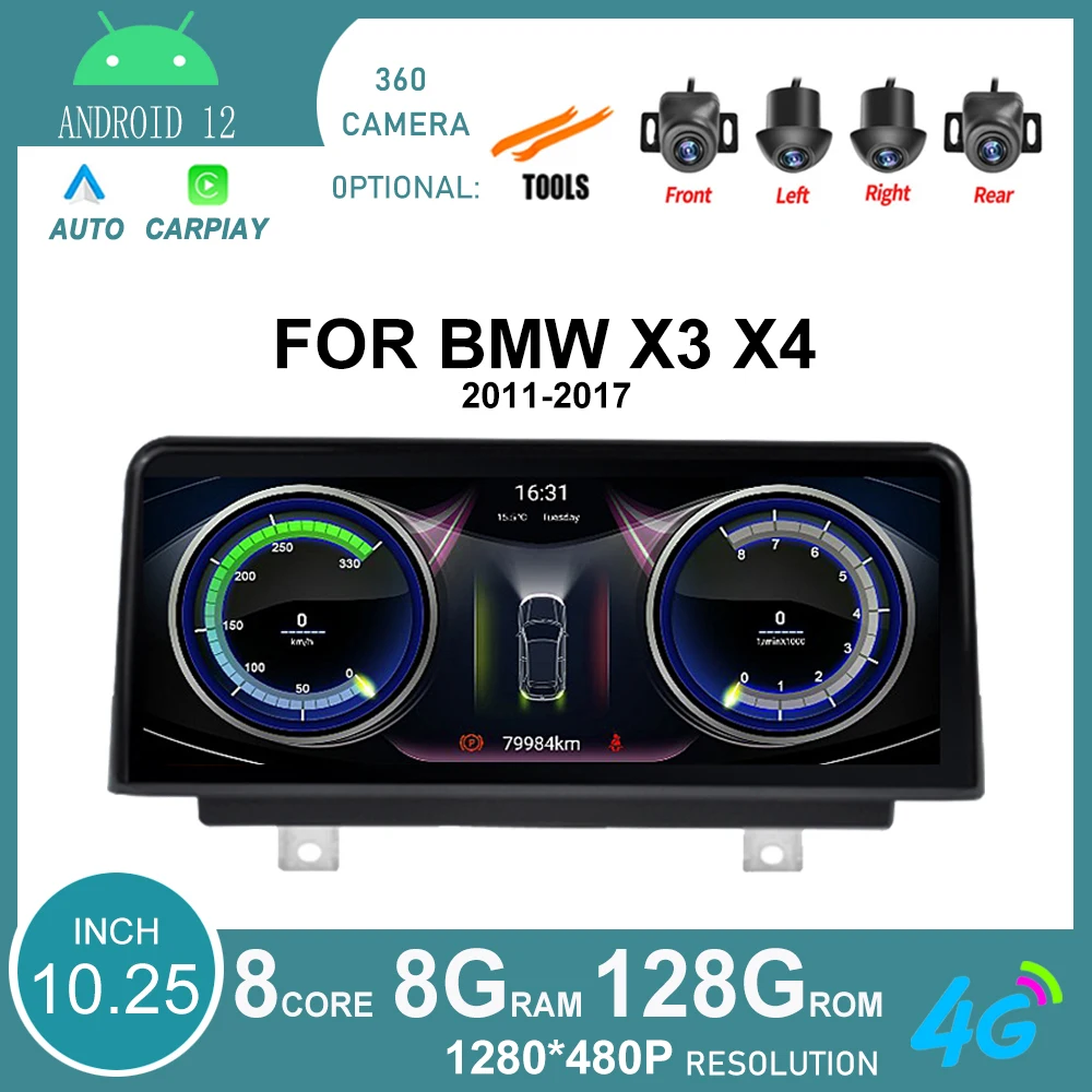 

10,25 "Android 12 оснащен для BMW X3 X4 NBT системы плотника (2011-2017) 10,25 дюймов 1280 дюймов 480 IPS экран