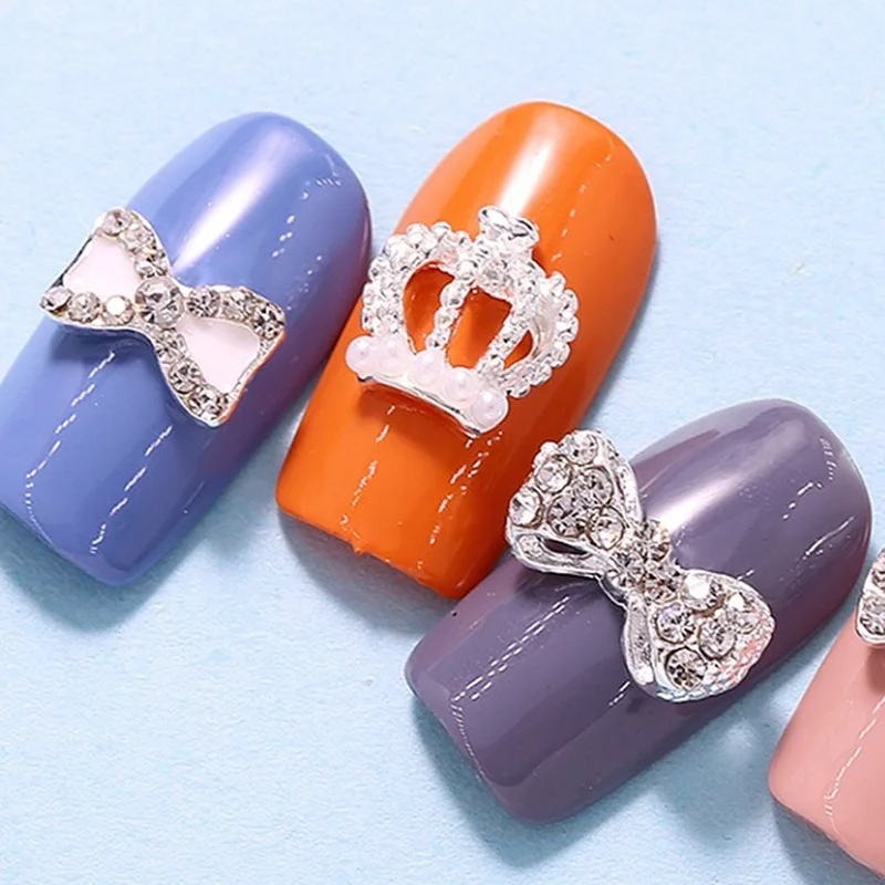 

10pcs/lot, 3d Nail Art Elegant Bowknots Designs Alloy With Pearls Crystal Rhinestones Nail Tips Beauty