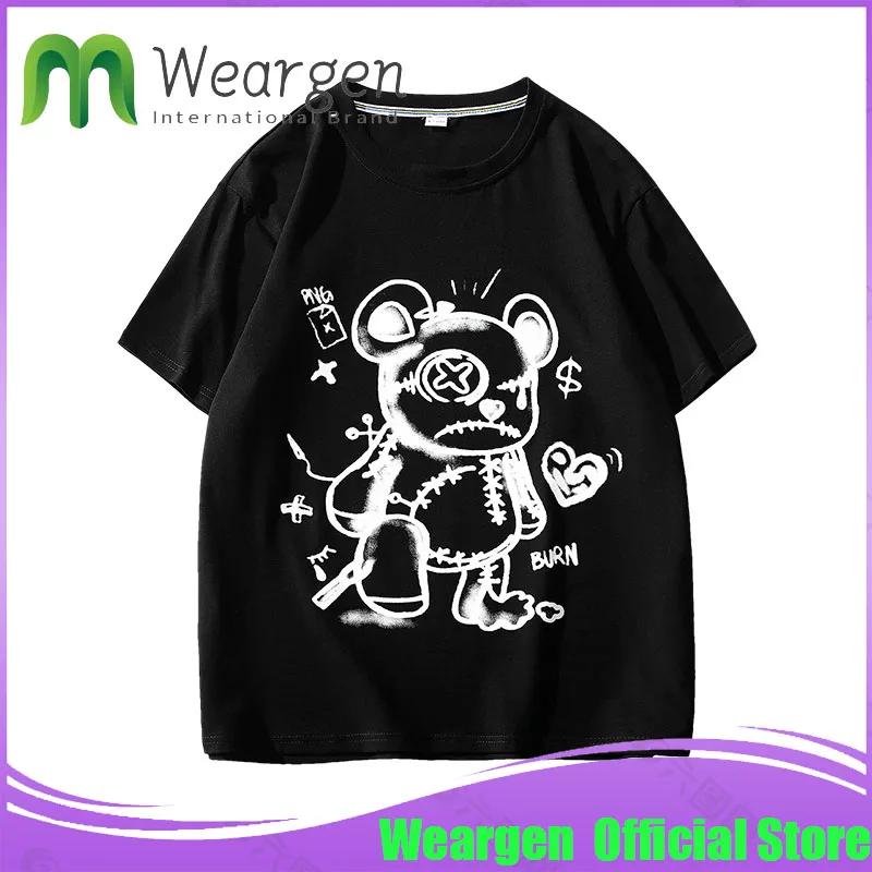 

Футболка Weargem TX8721 мужская с коротким рукавом, хлопковая тенниска, повседневная майка оверсайз, Однотонная рубашка, уличная одежда