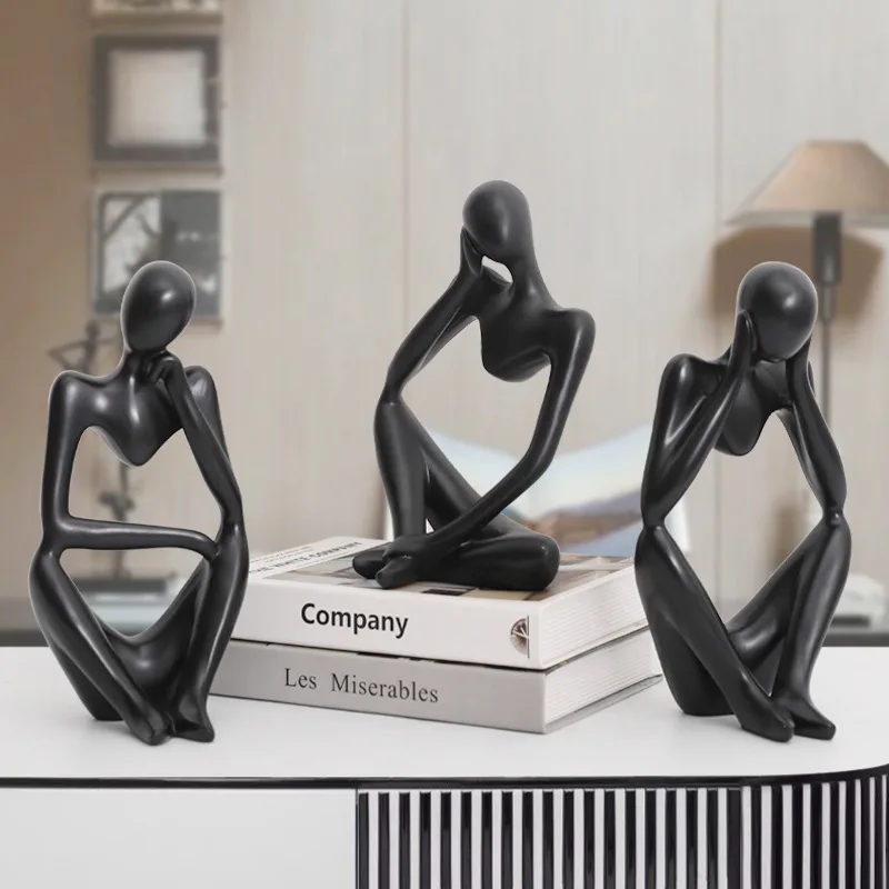 

3pcs Thinker Modern Nordic Resin Statue Abstract Figurine Office Home Decor Desktop Handmade Crafts Art Sculpture Room Decor