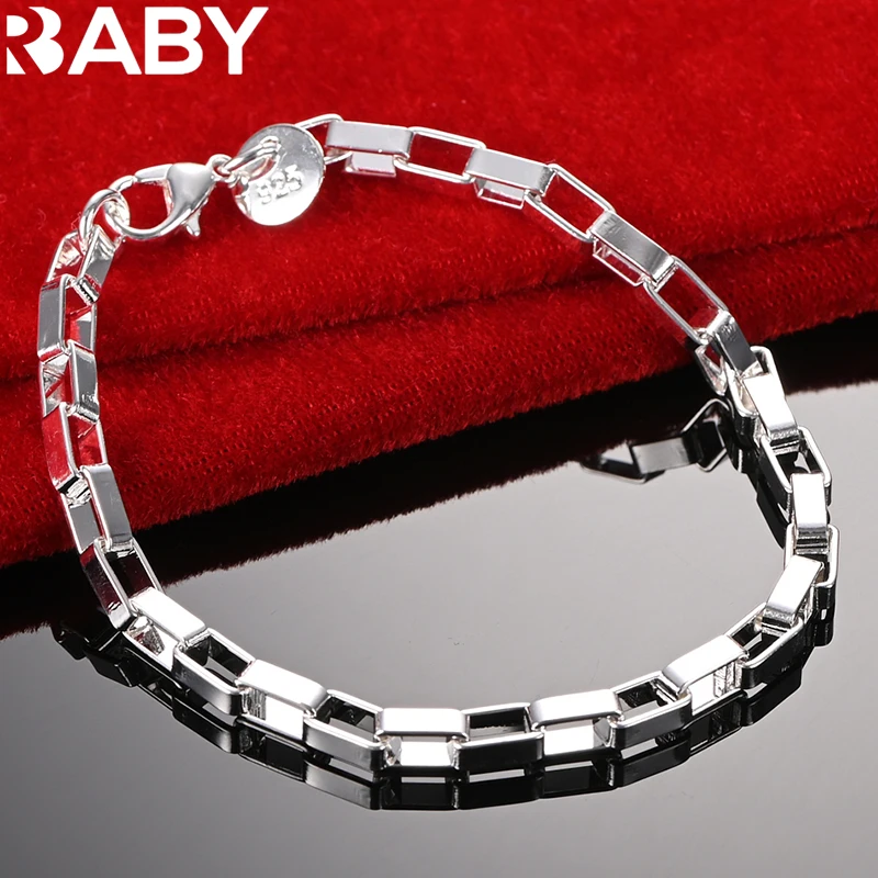 

URBABY 925 Sterling Silver Square Long Box Chain Bracelet For Women Fashion Charm Wedding Party Fine Jewelry Birthday Gift