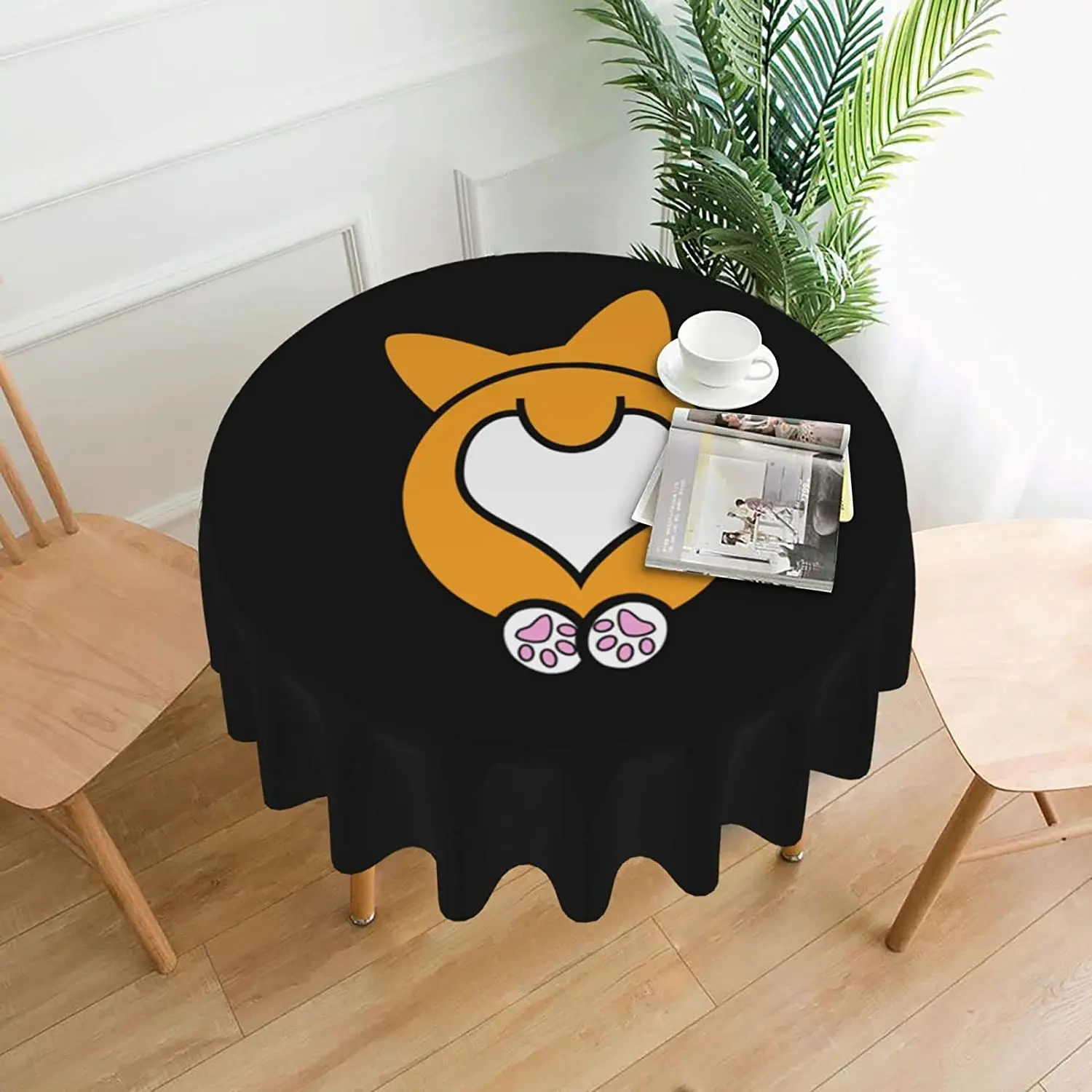 

Cute Corgi Round Tablecloth Waterproof & Dust-Proof, Decorative Dining Table Cover for Home, Camping, Picnic or Restaurant