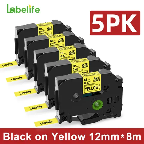 Labelife 5 шт. TZe231 лента для этикеток разных цветов, совместимая с P touch, этикеток 12 мм, ламинированная водонепроницаемая лента 231 241 251 631 641
